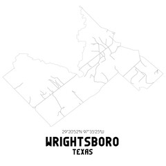 Wrightsboro Texas. US street map with black and white lines.
