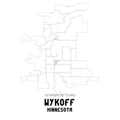 Wykoff Minnesota. US street map with black and white lines.