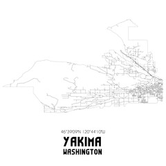 Yakima Washington. US street map with black and white lines.