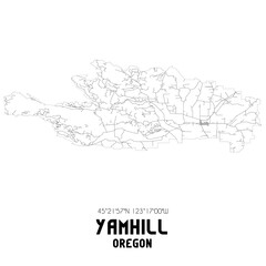 Yamhill Oregon. US street map with black and white lines.