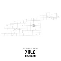 Yale Michigan. US street map with black and white lines.