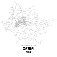 Xenia Ohio. US street map with black and white lines.