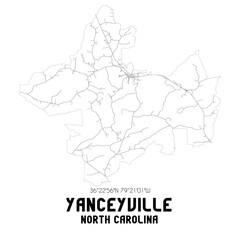Yanceyville North Carolina. US street map with black and white lines.