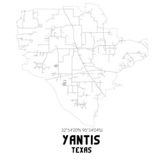 Yantis Texas. US street map with black and white lines.