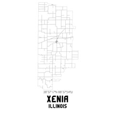 Xenia Illinois. US street map with black and white lines.