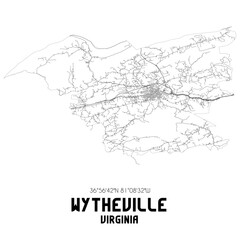 Wytheville Virginia. US street map with black and white lines.