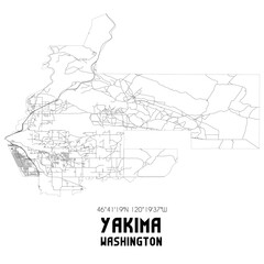 Yakima Washington. US street map with black and white lines.