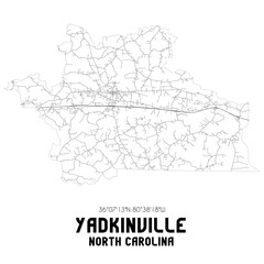 Yadkinville North Carolina. US street map with black and white lines.