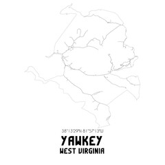 Yawkey West Virginia. US street map with black and white lines.