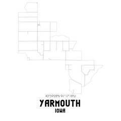 Yarmouth Iowa. US street map with black and white lines.