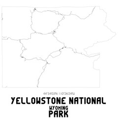 Yellowstone National Park Wyoming. US street map with black and white lines.