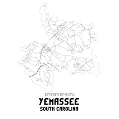 Yemassee South Carolina. US street map with black and white lines.