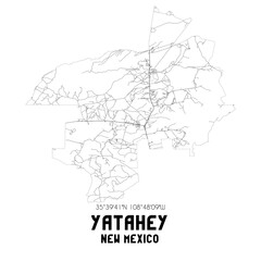 Yatahey New Mexico. US street map with black and white lines.