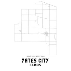 Yates City Illinois. US street map with black and white lines.