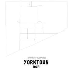 Yorktown Iowa. US street map with black and white lines.
