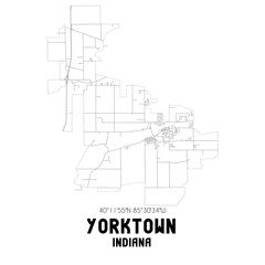 Yorktown Indiana. US street map with black and white lines.