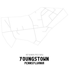 Youngstown Pennsylvania. US street map with black and white lines.