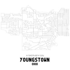 Youngstown Ohio. US street map with black and white lines.