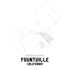 Yountville California. US street map with black and white lines.