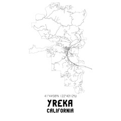 Yreka California. US street map with black and white lines.