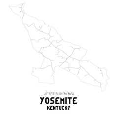 Yosemite Kentucky. US street map with black and white lines.