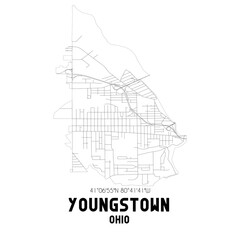 Youngstown Ohio. US street map with black and white lines.