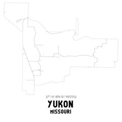 Yukon Missouri. US street map with black and white lines.