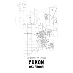 Yukon Oklahoma. US street map with black and white lines.