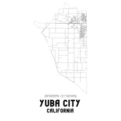 Yuba City California. US street map with black and white lines.