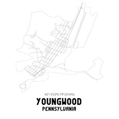 Youngwood Pennsylvania. US street map with black and white lines.