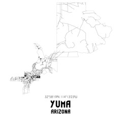 Yuma Arizona. US street map with black and white lines.