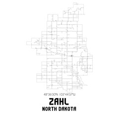 Zahl North Dakota. US street map with black and white lines.