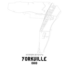 Yorkville Ohio. US street map with black and white lines.