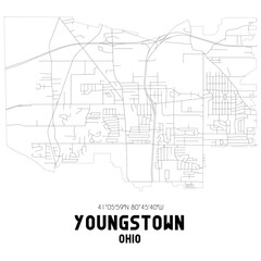 Youngstown Ohio. US street map with black and white lines.