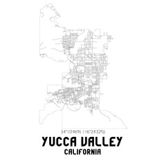 Yucca Valley California. US street map with black and white lines.