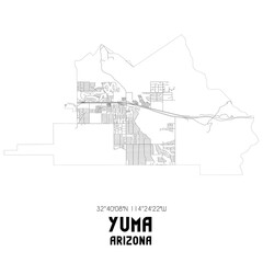 Yuma Arizona. US street map with black and white lines.