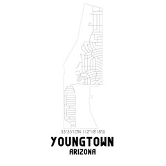 Youngtown Arizona. US street map with black and white lines.