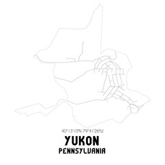 Yukon Pennsylvania. US street map with black and white lines.