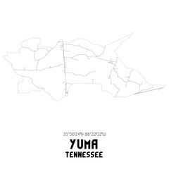 Yuma Tennessee. US street map with black and white lines.