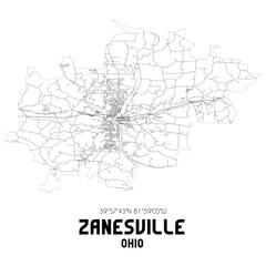 Zanesville Ohio. US street map with black and white lines.