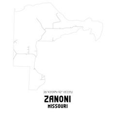 Zanoni Missouri. US street map with black and white lines.