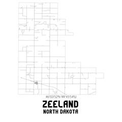 Zeeland North Dakota. US street map with black and white lines.