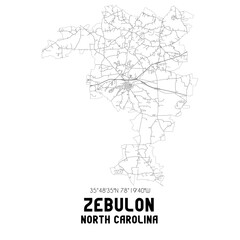 Zebulon North Carolina. US street map with black and white lines.