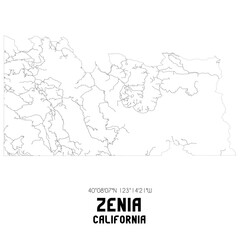 Zenia California. US street map with black and white lines.
