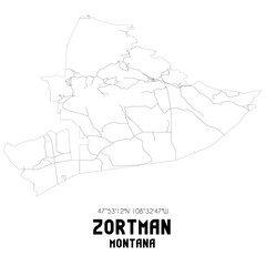 Zortman Montana. US street map with black and white lines.