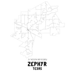 Zephyr Texas. US street map with black and white lines.