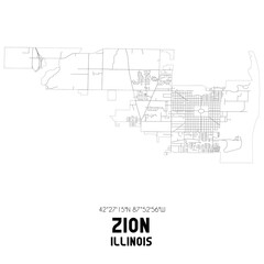 Zion Illinois. US street map with black and white lines.