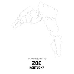 Zoe Kentucky. US street map with black and white lines.