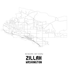 Zillah Washington. US street map with black and white lines.