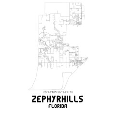 Zephyrhills Florida. US street map with black and white lines.